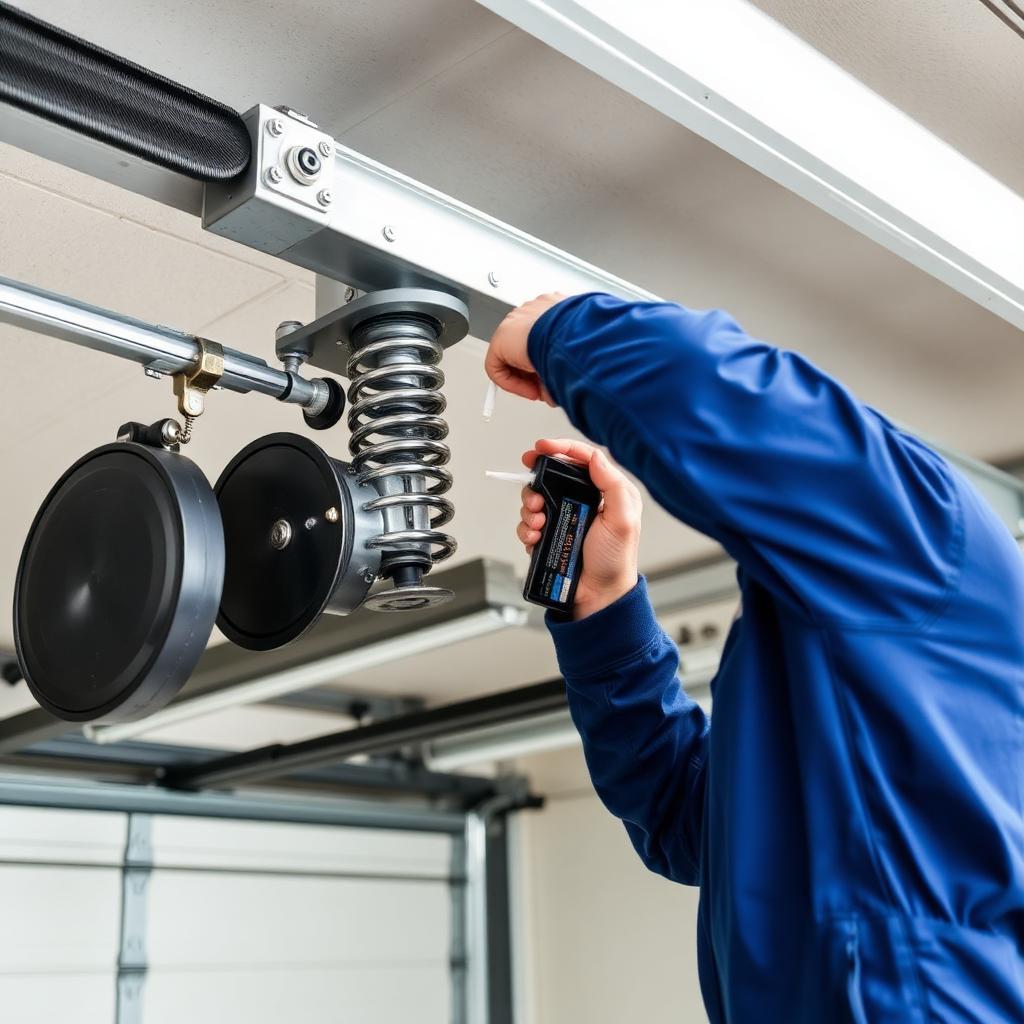 Annual garage door maintenance service including lubrication and safety check
